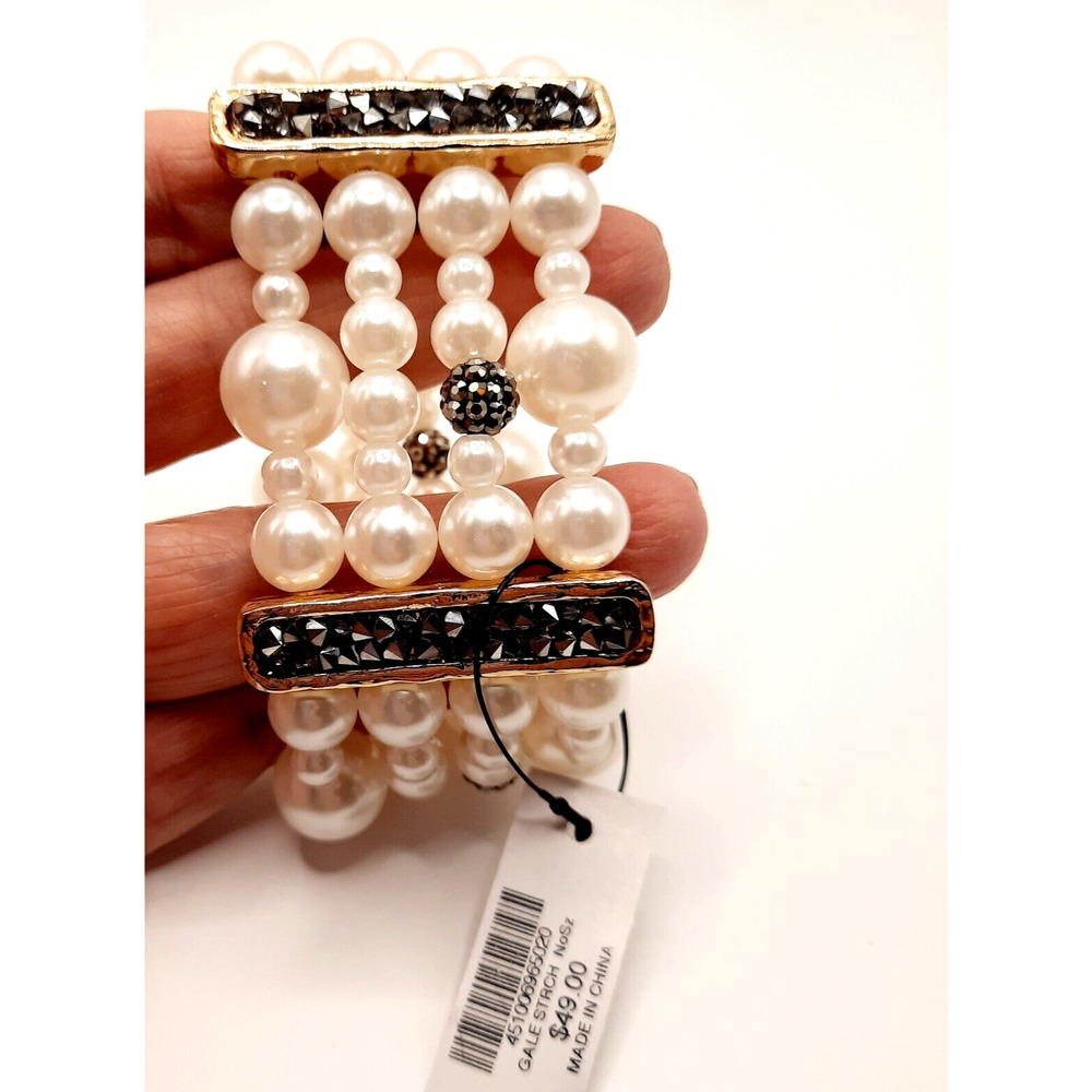 Chico's NWT Faux Pearl Crystal Druzy Accents Multi-Strand Stretch Bracelet NEW